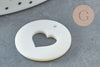 Pendentif rond coeur nacre blanche naturelle 25mm, x2 (G2187)