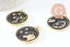 Pendentif rond constellation laiton doré zircon émail noir 23mm, x1 (G3557)