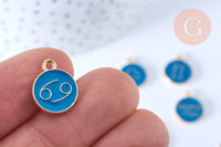 Pendentif rond constellation zamac doré émail bleu marine 15mm, x1 (G6666)