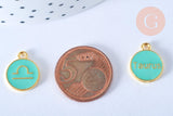 Pendentif rond constellation zamac doré zircon émail vert 15mm, x1 (G6663)