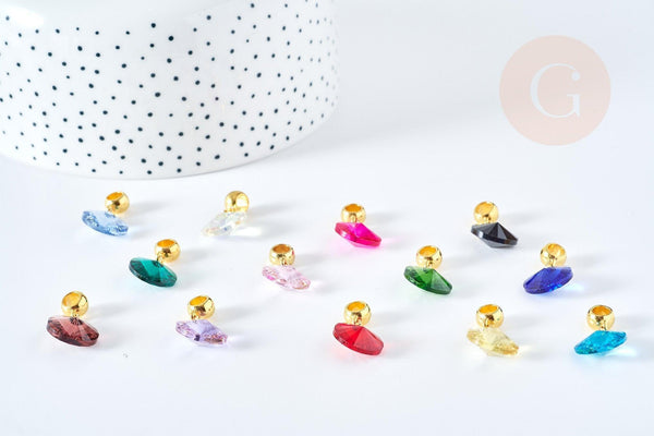 Pendentif rond cristal coloré support zamac doré 25mm,pendentif cristal coloré pour création bijoux, x1 G8564