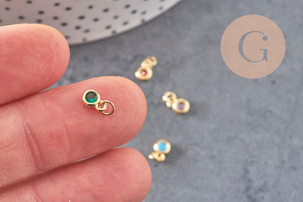 Pendentif rond doré 24 carats cristal multicolore,pendentif cristal doré ,6.5mm, x10 (G3323)