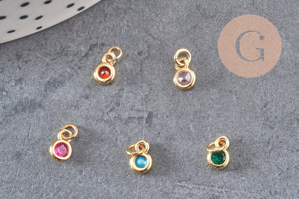 Pendentif rond doré 24 carats cristal multicolore,pendentif cristal doré ,6.5mm, x10 (G3323)