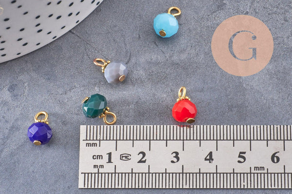 Pendentif rond doré carats cristal multicolore, pendentif doré cristal, 12mm, X10 (G5251)