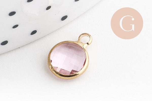 Pendentif rond doré cristal,fournitures créatives,pendentif cristal coloré,12mm, x1 (G5039)