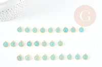 Pendentif rond doré initiale émail bleu, Pendentif femme, métal doré, pendentif initiale,création bijoux,14mm, x1 G3205