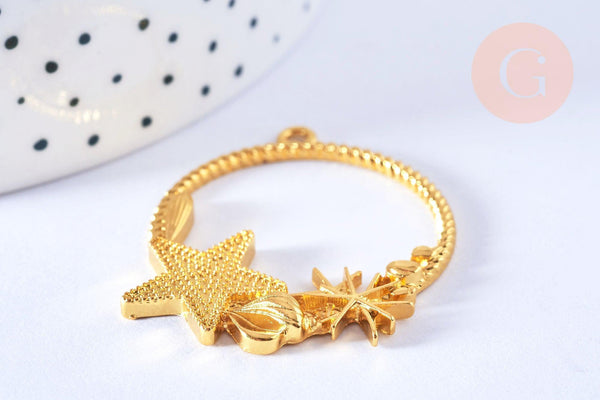 Pendentif rond étoile de mer coquillages zamac doré 42mm, pendentif étoile de mer pour création résine bijoux DIY, x1 G6875