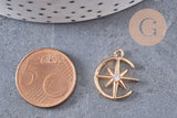 Pendentif rond étoile du nord laiton doré 18K zircon 18mm, un pendentif doré avec cristaux pour création bijoux, x1 G5514