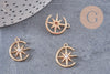 Pendentif rond étoile du nord laiton doré 18K zircon 18mm, un pendentif doré avec cristaux pour création bijoux, x1 G5514