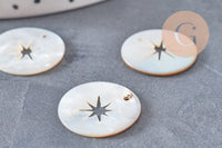 Pendentif rond étoile nacre naturelle beige marron 20mm, x5 (G2179)