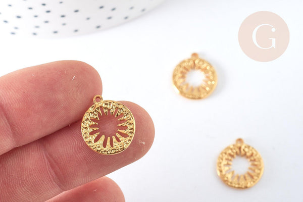 Pendentif rond fleur acier 304 doré 16mm, Pendentif fin et léger création de bijoux acier, x1 G7381