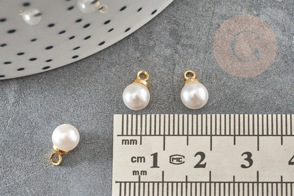 Pendentif rond imitation perle laiton doré 18K 10mm,x2 (G9365)