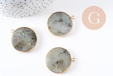 Pendentif rond labradorite naturel laiton doré 35mm, x1 (G10110)