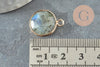 Pendentif rond labradorite naturelle laiton doré 20mm, x1 (G1013)