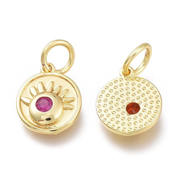 Pendentif rond laiton doré 18K émail oeil protecteur 10.7mm,x1 (G5648)