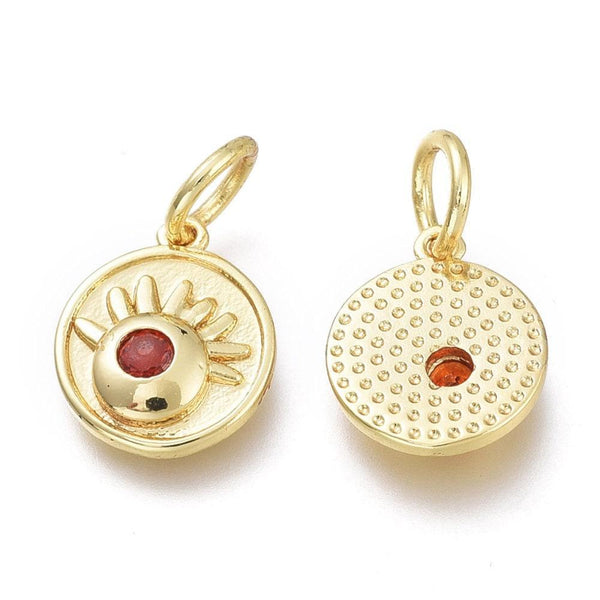 Pendentif rond laiton doré 18K émail oeil protecteur 10.7mm,x1 (G5648)
