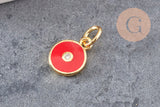 Pendentif rond laiton doré 18K émaillé et zircon 10mm, x1 (G3474)