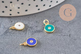 Pendentif rond laiton doré 18K émaillé et zircon 10mm, x1 (G3474)
