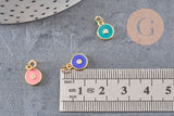 Pendentif rond laiton doré 18K émaillé et zircon 10mm, x1 (G3474)