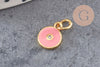 Pendentif rond laiton doré 18K émaillé et zircon 10mm, x1 (G3474)