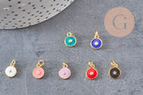 Pendentif rond laiton doré 18K émaillé et zircon 10mm, x1 (G3474)