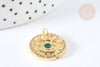 Pendentif rond laiton doré oeil protecteur zircons blanc et vert 18mm, x1 G7373
