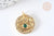 Pendentif rond laiton doré oeil protecteur zircons blanc et vert 18mm, x1 G7373