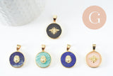 Pendentif rond lapis amazonite quartz rose 21.5mm, x1 (G3159)