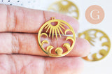 Pendentif rond lune et soleil acier 304 inoxydable doré 30mm, x1 (G6165)