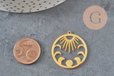 Pendentif rond lune et soleil acier 304 inoxydable doré 30mm, x1 (G6165)-Breloques et pendentifs-Gingerlily Perles
