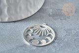 Pendentif rond lune et soleil argenté acier inoxydable 30mm x1 (G7609)