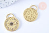 Pendentif rond lune étoiles laiton doré 18K zircon 27.5mm,pendentif doré avec cristaux pour création bijoux, x1 G6969