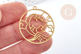 Pendentif rond lune nuage acier 201 doré inoxydable 32.5mm, x1 (G8815)