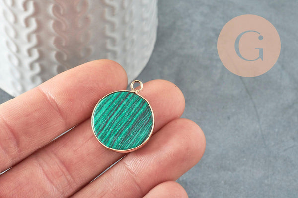 Pendentif rond malachite de synthèse,pendentif rond,26mm, x1 (G1933)