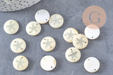 Pendentif rond nacre ancre argenté, pendentif ancre,coquillage blanc,coquillage naturel,création bijoux,16mm,2 trous x10 (G1070)