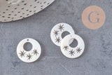 Pendentif rond nacre blanche étoile, pendentif coquillage, coquillage beige,coquillage naturel,création bijoux,18mm, x 2 G4170