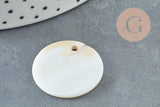 Pendentif rond nacre blanche naturelle 25mm, pendentif coquillage blanc naturel, x10 (G2175)