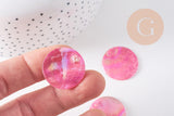 Pendentif rond nacre rose fuchsia irisé 25mm, x10 (G3975)