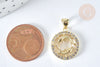 Pendentif rond signe astrologie poissons laiton doré zircons blancs 19mm, x1 (G7419)