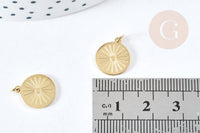Pendentif rond soleil acier inoxydable 316L doré IP 14mm, x1 (G8741)