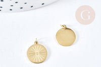 Pendentif rond soleil acier inoxydable 316L doré IP 14mm, x1 (G8741)