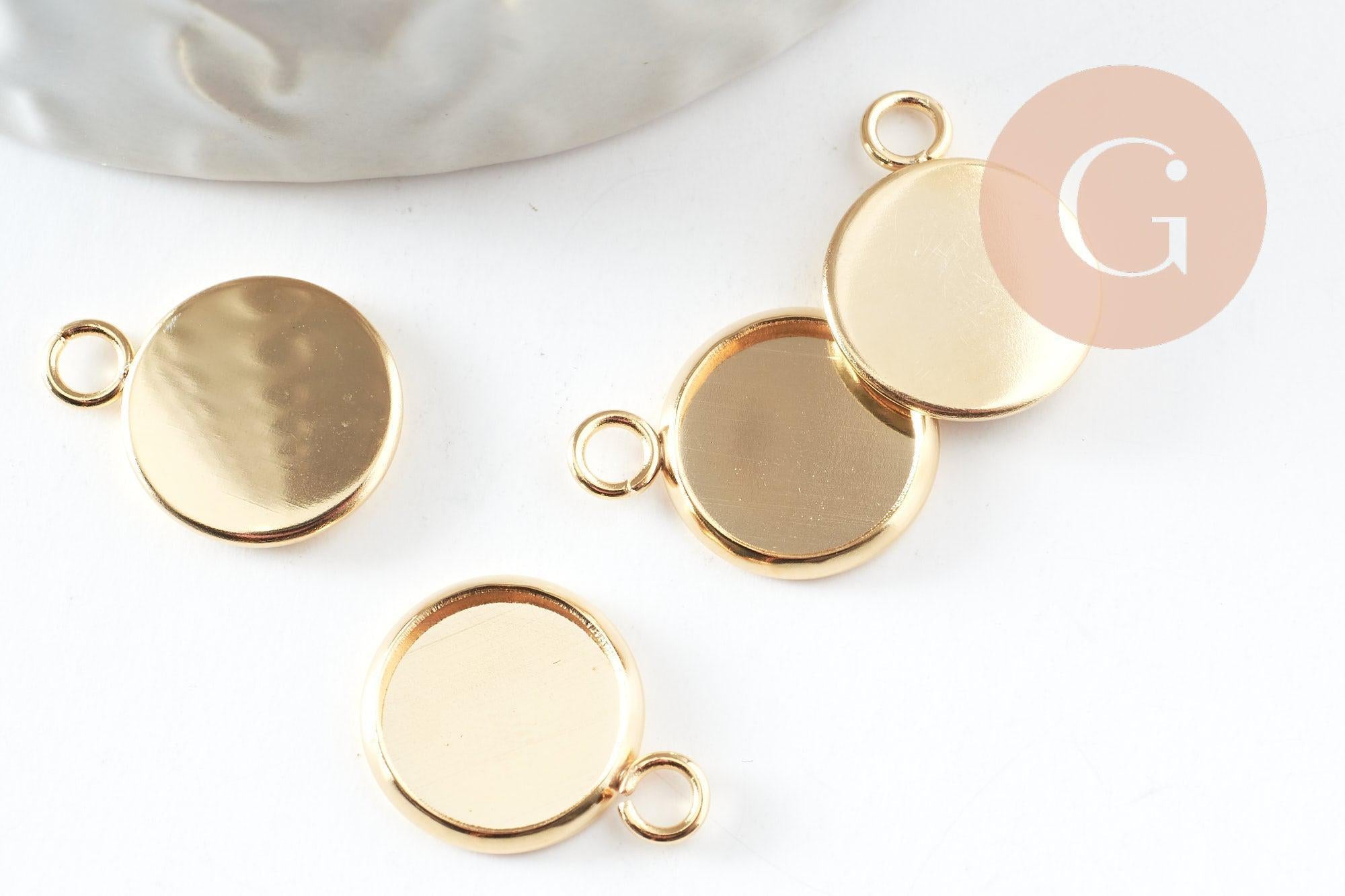 Pendentif rond support cabochon acier 304 inoxydable doré 10mm, x1 (G10555)
