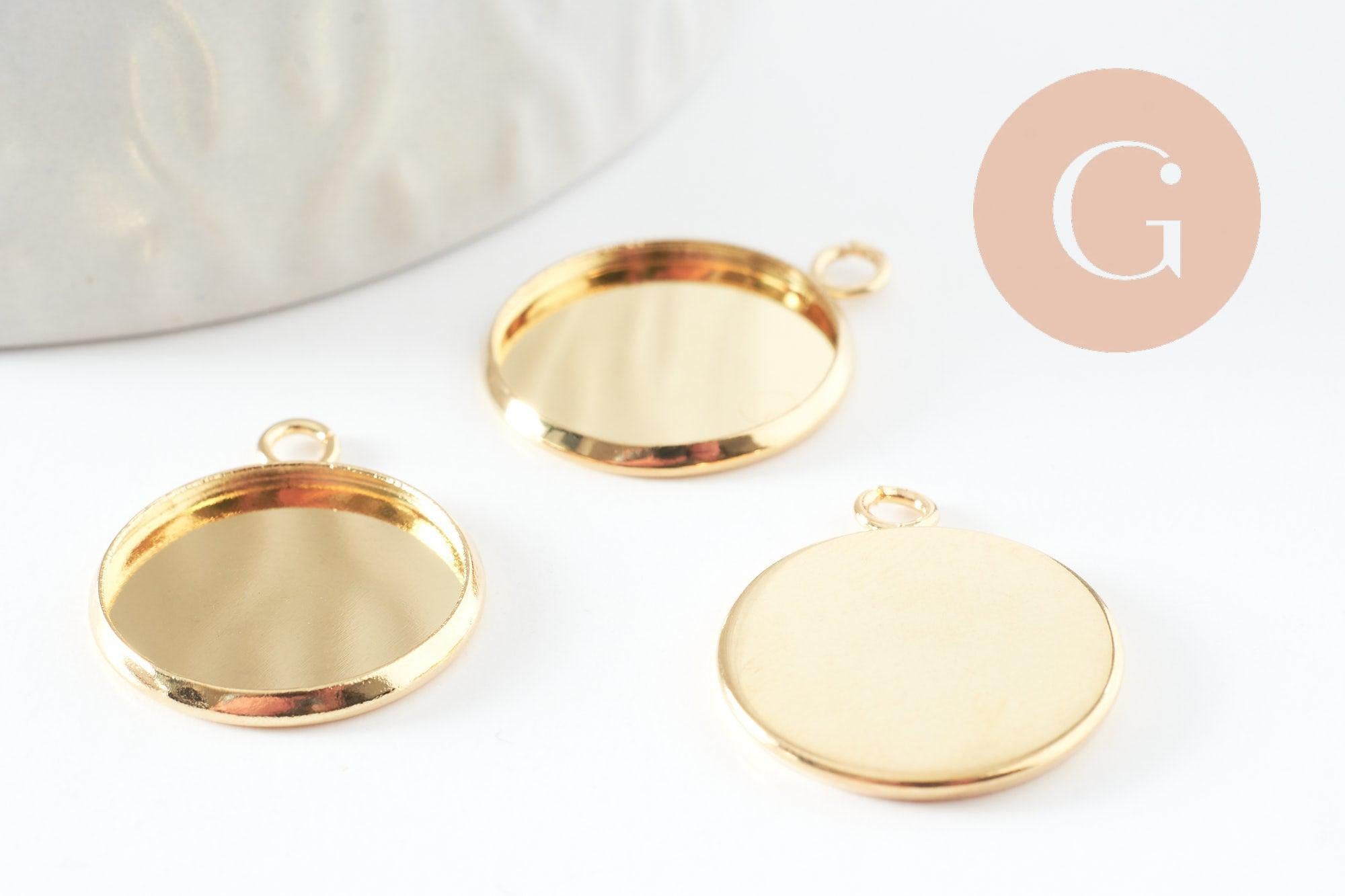 Pendentif rond support cabochon acier inoxydable IP doré 16mm, x1 (G9539)