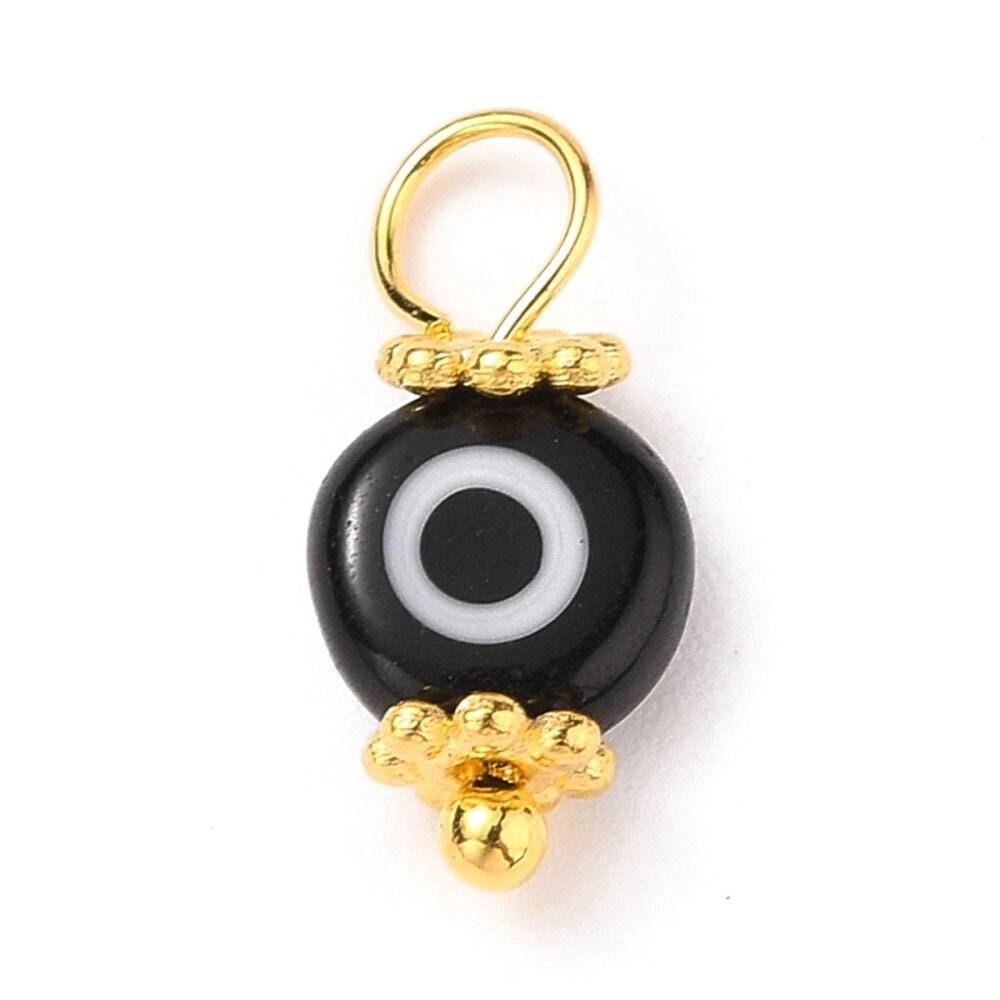Pendentif rond verre oeil protecteur multicolore support zamac doré 9mm, x10 (G3934)