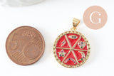 Pendentif rondzodiaque émail laiton doré 22.5mm, x1 (G5334)