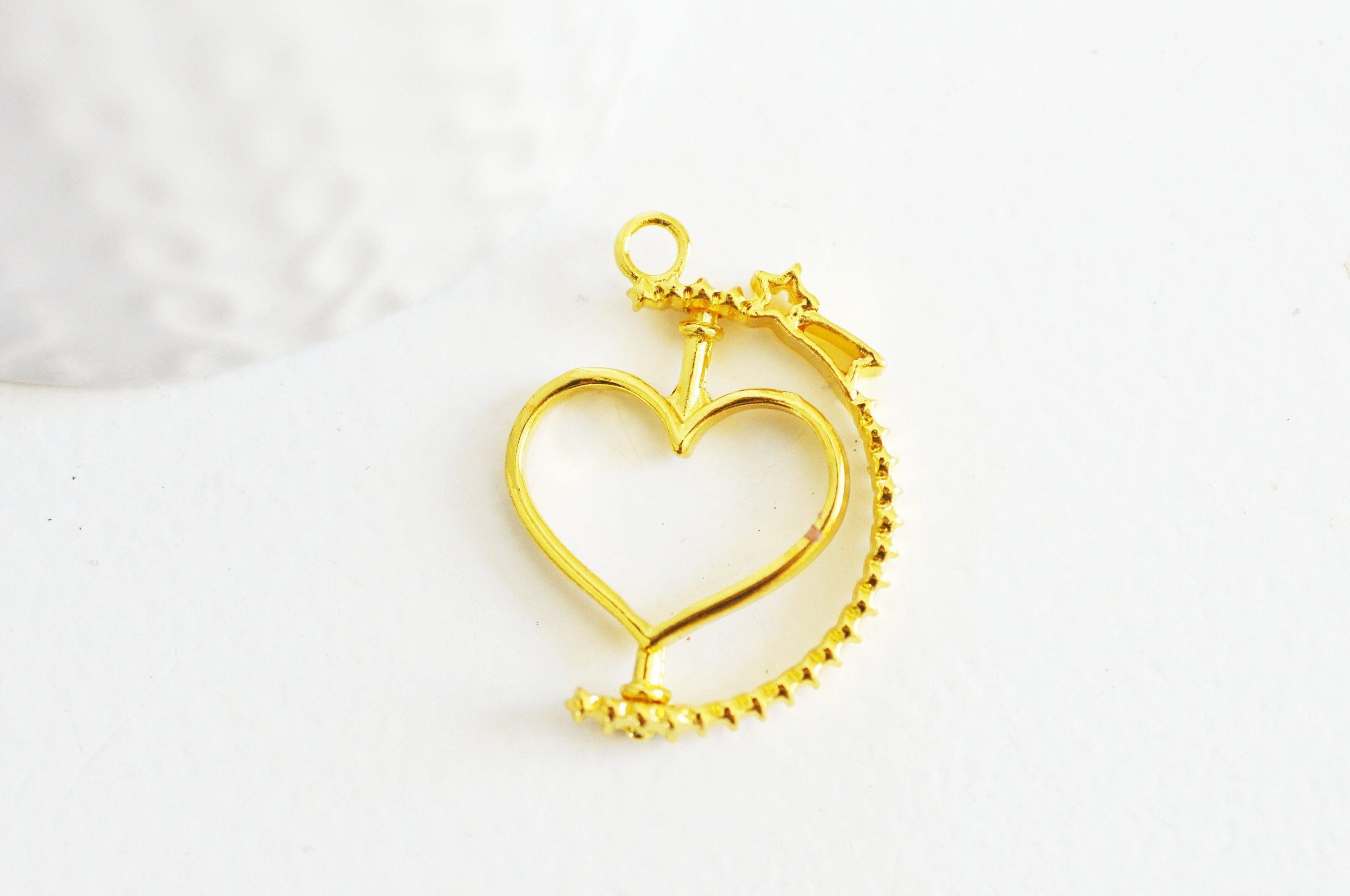 Pendentif rotatif coeur doré pour résine epoxy UV 31mm, pendentif en zamac dore,bijou mobile création bijoux, x1 G3486