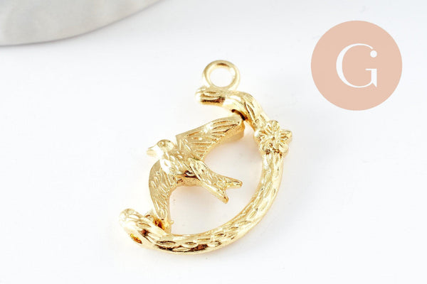 Pendentif rotatif oiseau doré , pendentif en zamac dore,bijou mobile 25mm, x2 (G3264)