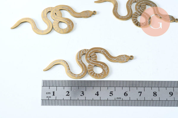 Pendentif serpent gravé acier 201 inoxydable doré 34.5mm, x1 (G6015)