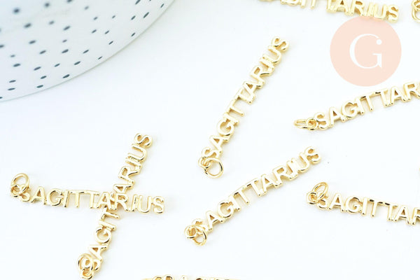 Pendentif signe Sagittaire laiton doré 18k,sans nickel,création bijoux astrologique ,pendentif horoscope,34mm, x1 (G6051)