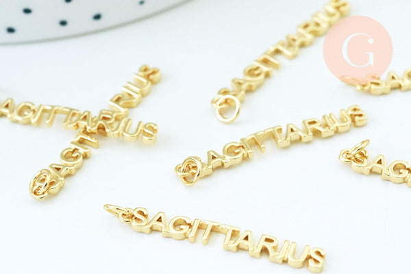 Pendentif signe Sagittaire laiton doré 18k,sans nickel,création bijoux astrologique ,pendentif horoscope,34mm, x1 (G6051)